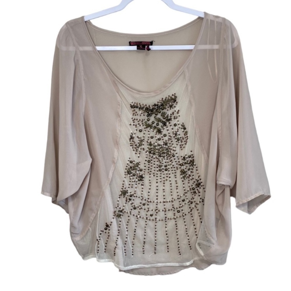 Rock & Roll Cowgirl Sheer Embellished Blouse - XL  China - Picture 2 of 7